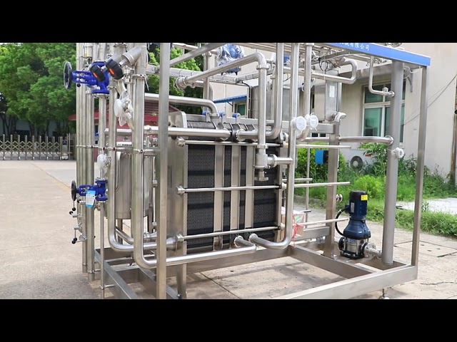 China 1000L Pasteurizer Machine With PLC For Milk / Yogurt / Fruit Juice Processing Line SUS304/316 for sale